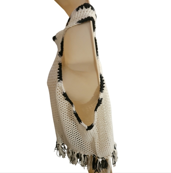 Hand Crafted Pointelle Mesh Cover-up Hand Knit Crochet Ombre Black White Cotton - Picture 8 of 17